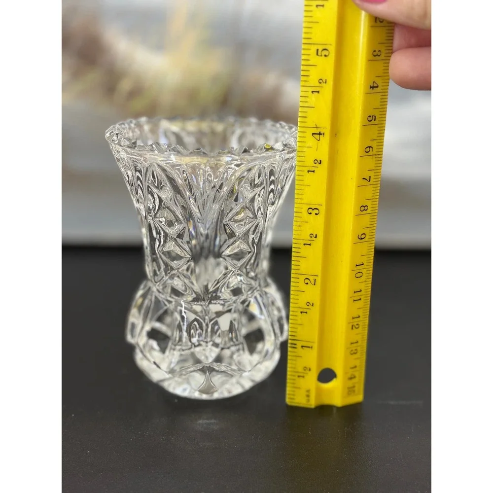 Vintage Miniature Cut Glass Bud Vase Thistle Shape Scalloped Rim 4.5 Inch